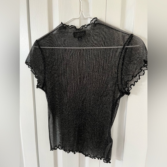 NWOT Topshop Sheer Glitter Mock Neck Top - Picture 2 of 5